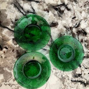 Lot of 3 Vtg Anchor Hocking Forest Green Sandwich Glass Saucer Under Plate 4.5"